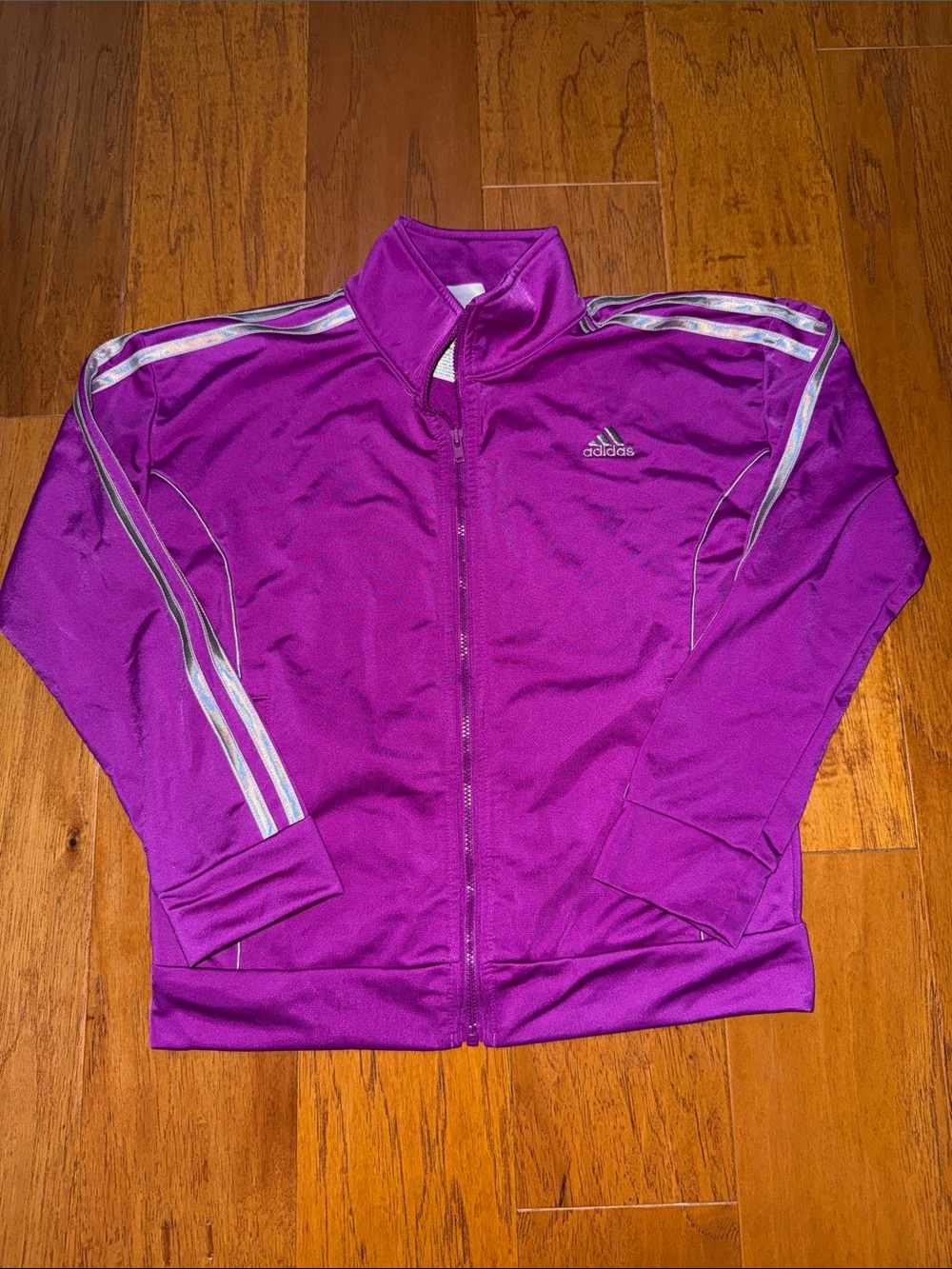 adidas Magenta Zip-Up Track Jacket with Metallic Stripes, kids 10/12